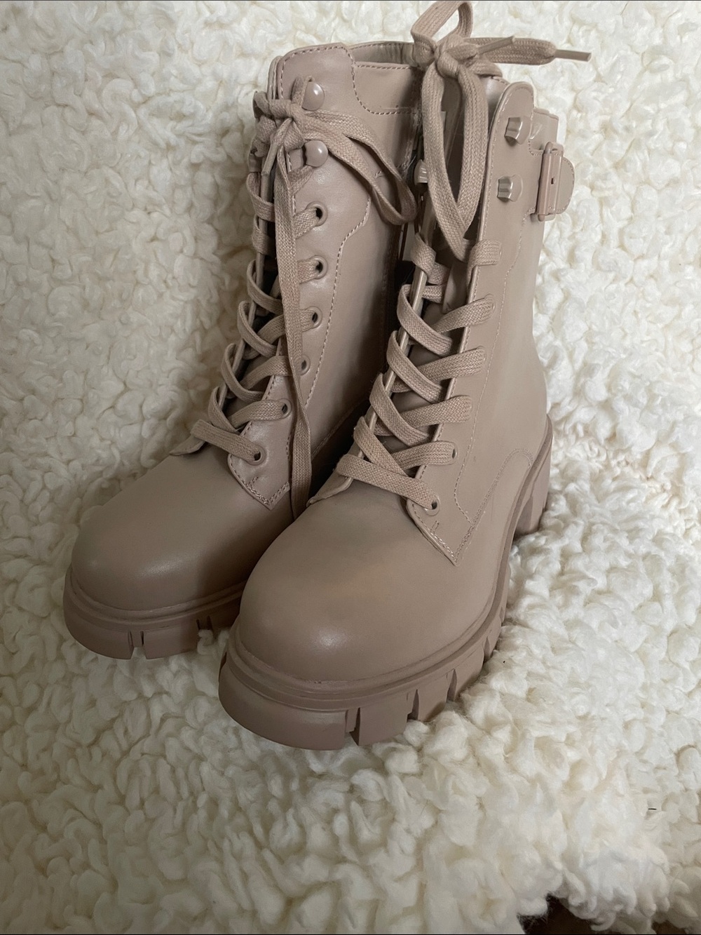 MIA Taupe Lace-Up Chunky Combat Boots